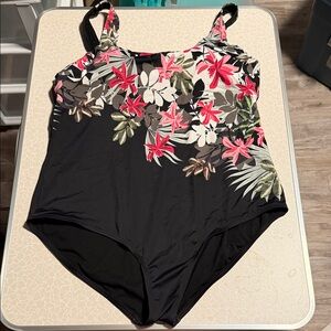 Swimsuits For All Black and Pink Floral Women's One Piece